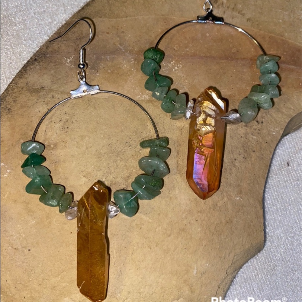 Hooped Stone Quarts Earrings - Picture 2 of 3